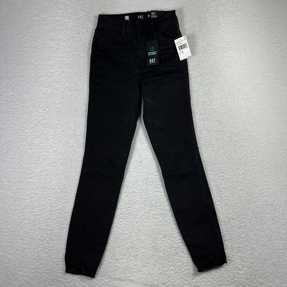 KUT from the Kloth Donna High Rise Fab Ab Ankle Skinny Jeans Black 00 NWT